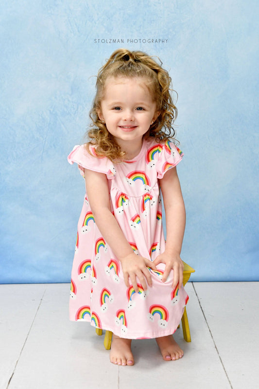 Pink Rainbow Milk Silk Flutter Dress
