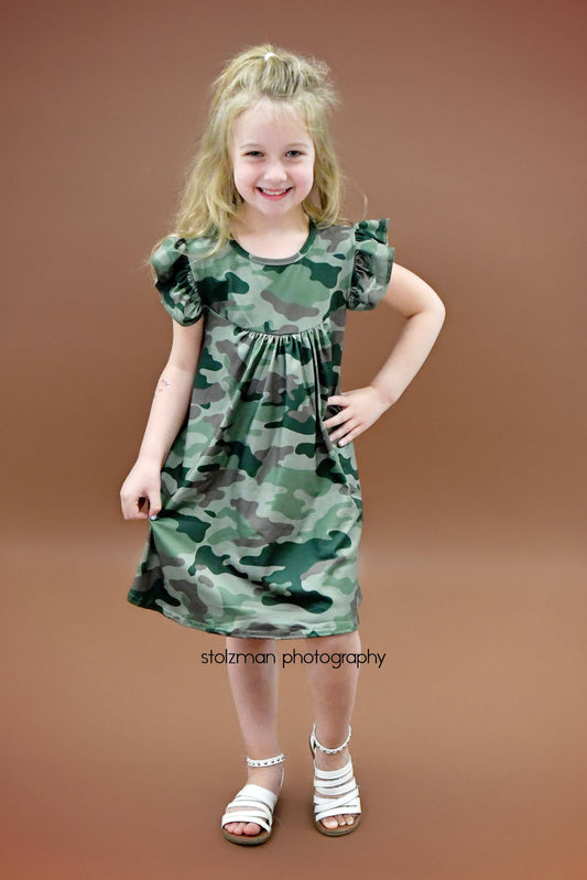 Camo Flutter Milk Silk Dress