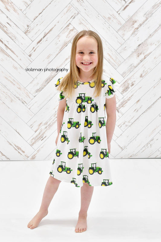 Tractor Milk Silk Flutter Dress