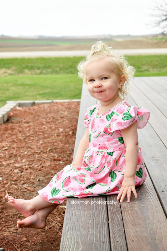 Watermelon Love Long Flutter Milk Silk Dress