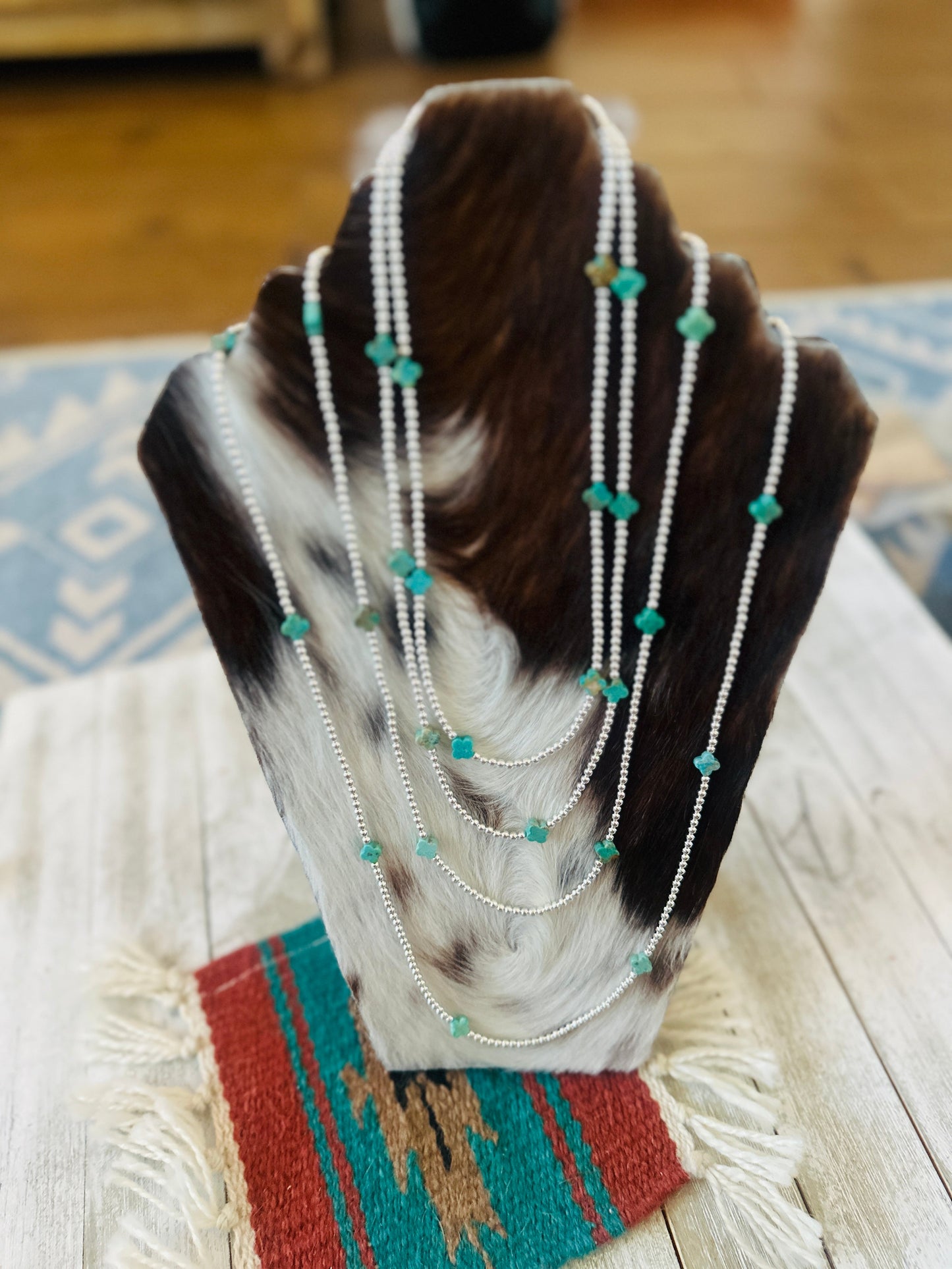 Handcrafted Sterling Silver & Turquoise Clover Cross Beaded Necklace