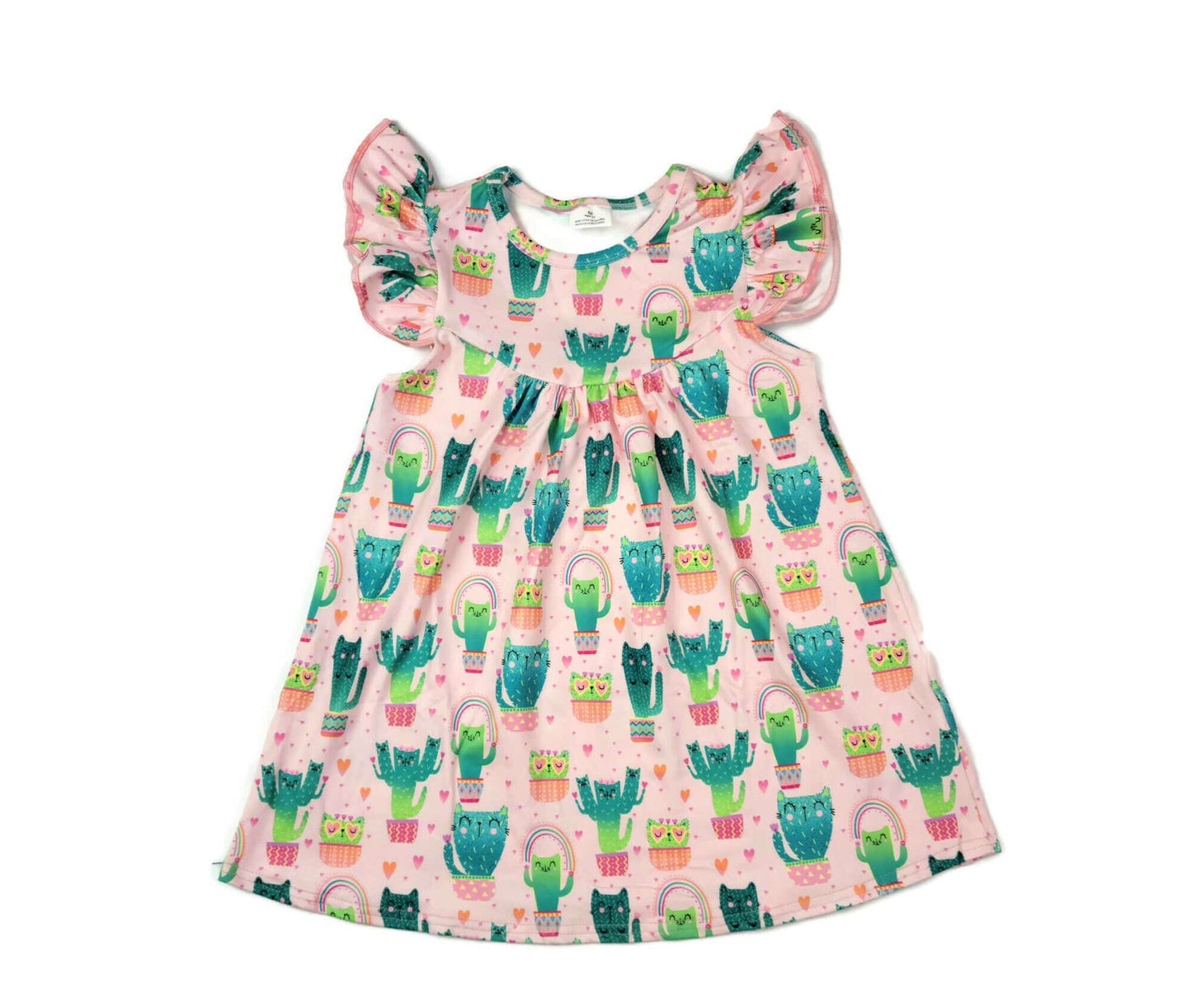 Kitty Cactus Milk Silk Flutter Dress