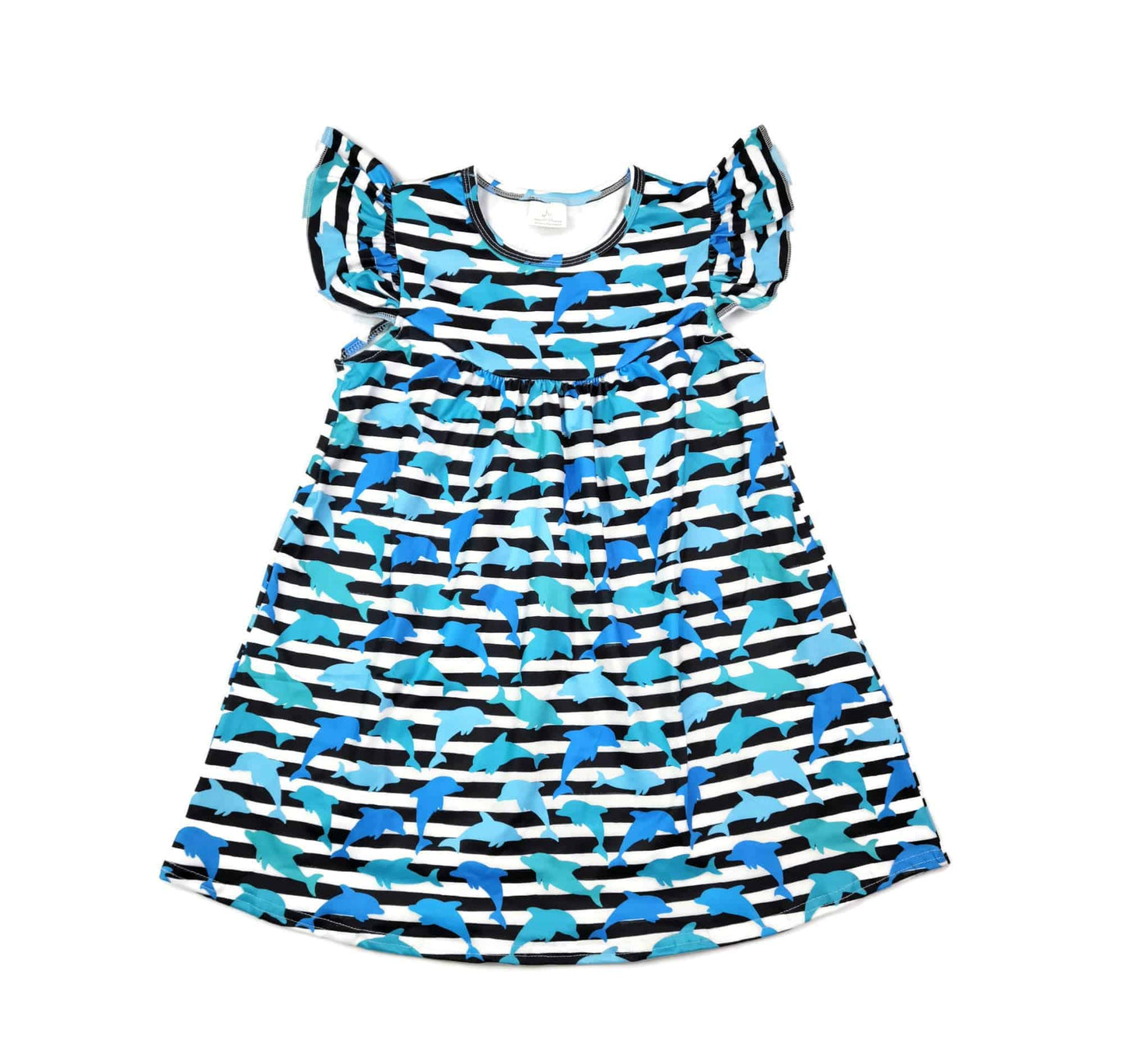 Striped Dolphin Milk Silk Flutter Dress