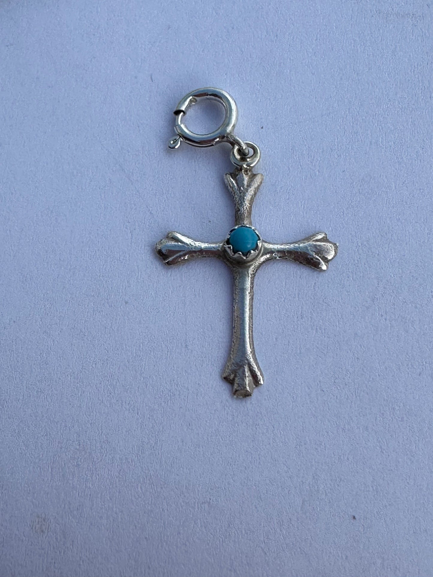 Handcrafted  Sterling Silver and Turquoise Hand Stamped Cross charm