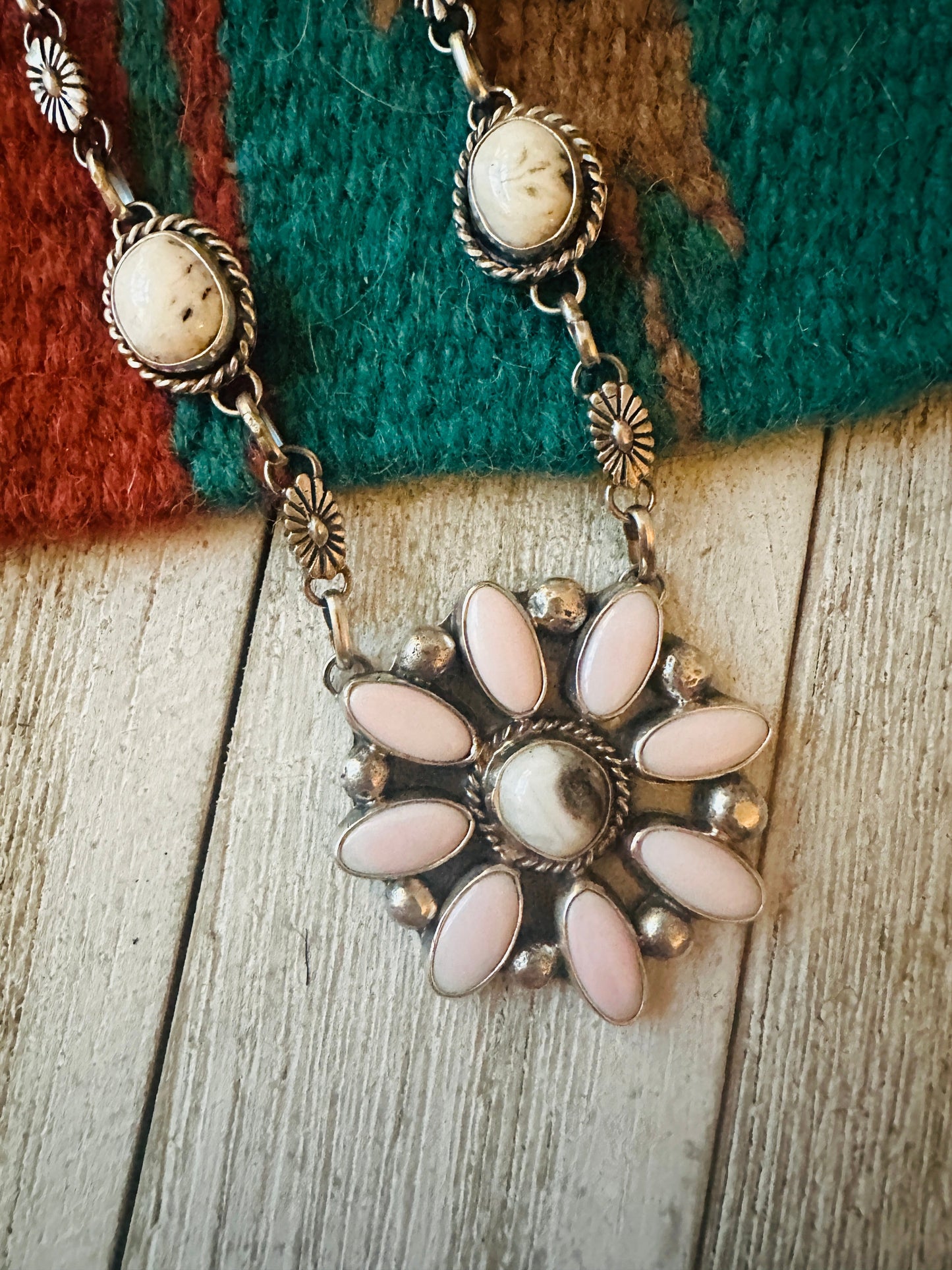Handcrafted Queen Pink Conch, Wild Horse & Sterling Silver Necklace Set