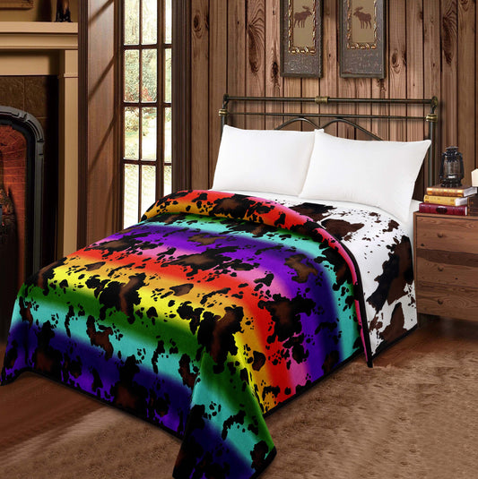 Rainbow - Cowprint Mia Reversible 2 Design Blanket