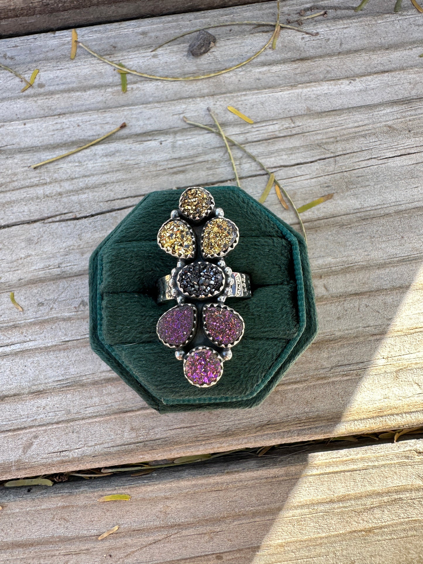 Beautiful Handmade Druzy And Sterling Silver Adjustable Ring