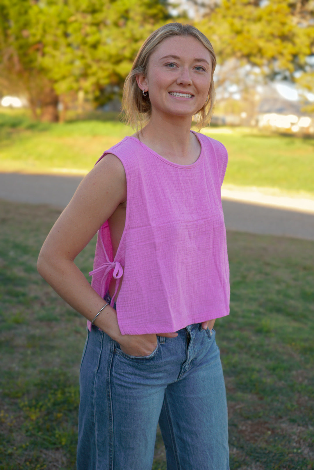 Mauve - Gauze Side Tie Sleeveless Top