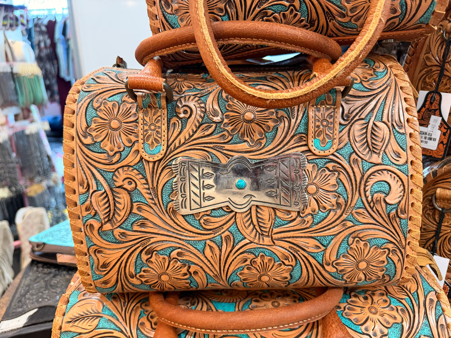 SILVER THUNDERBIRD TOOLED LEATHER SPEEDY BAGS