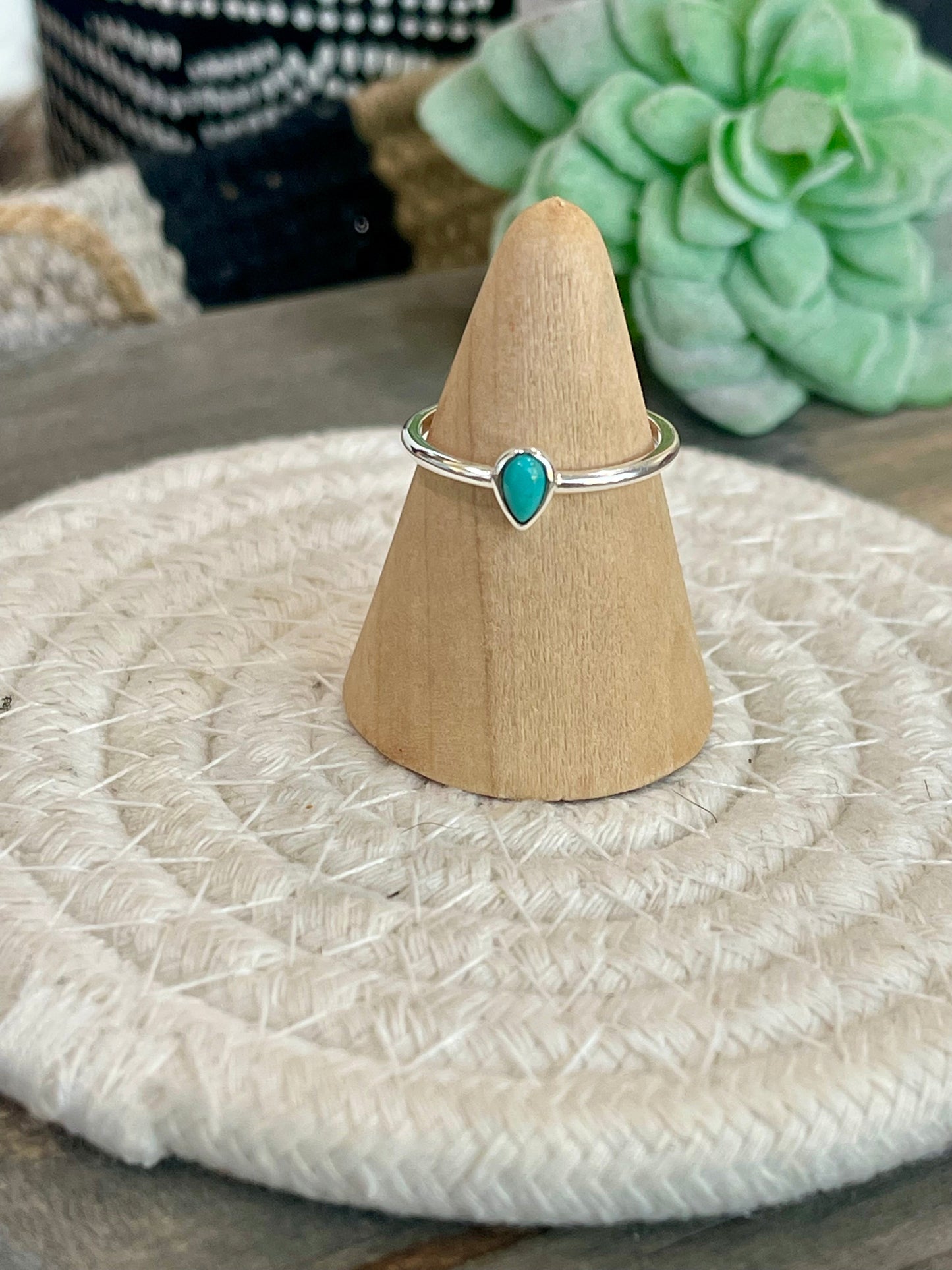 Handmade Turquoise Sterling Silver Mini Teardrop Ring