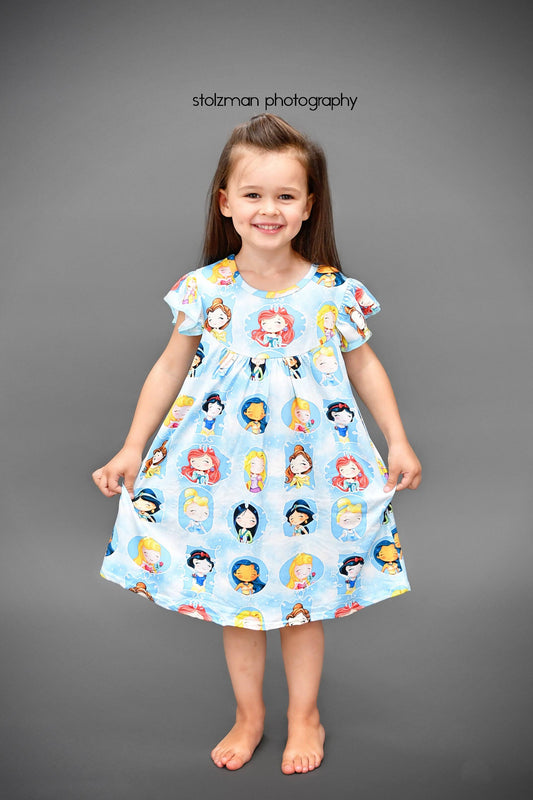 Blue Happy Princess Milk Silk Flutter Dress
