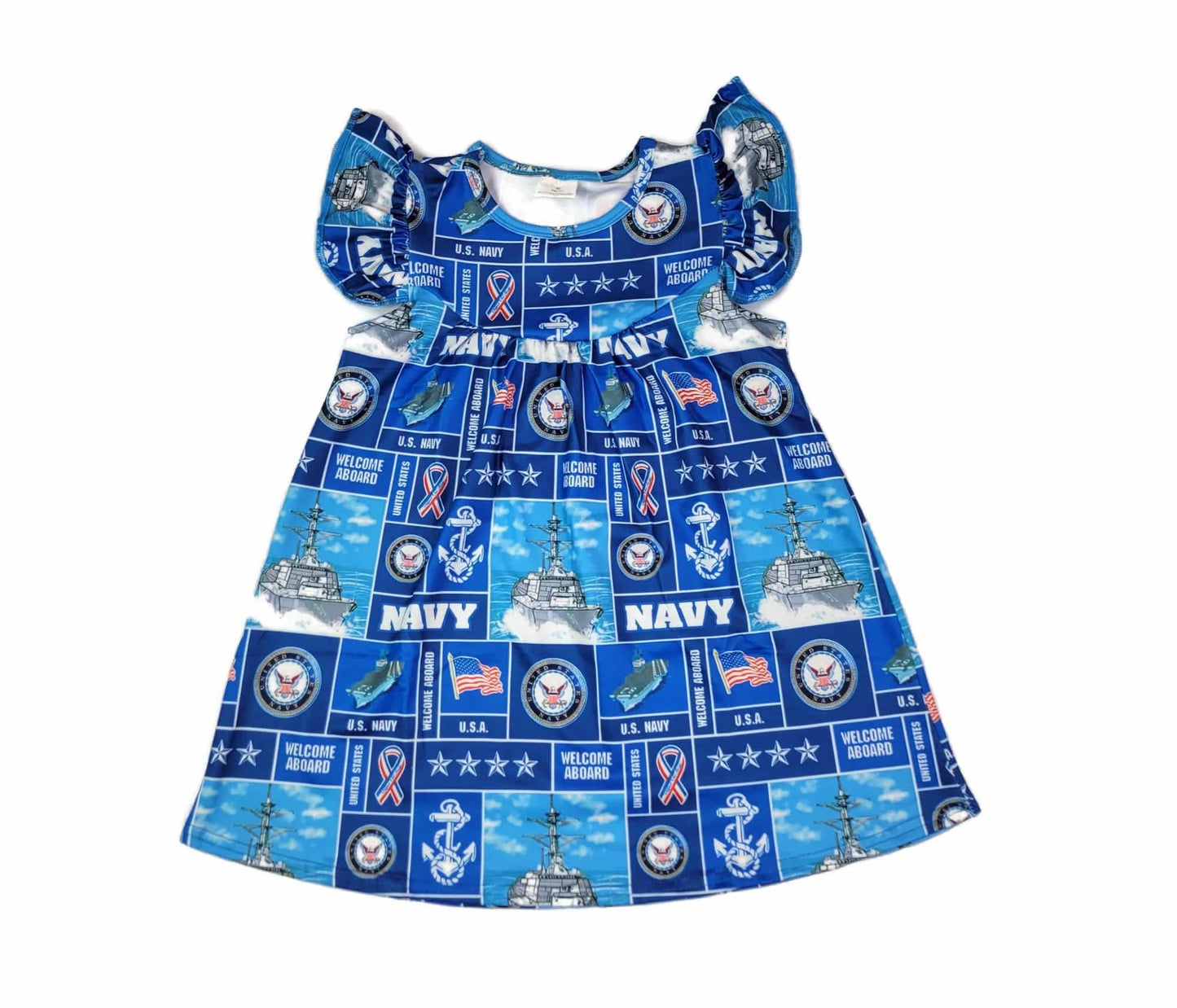 Navy Milk Silk Flutter Dress