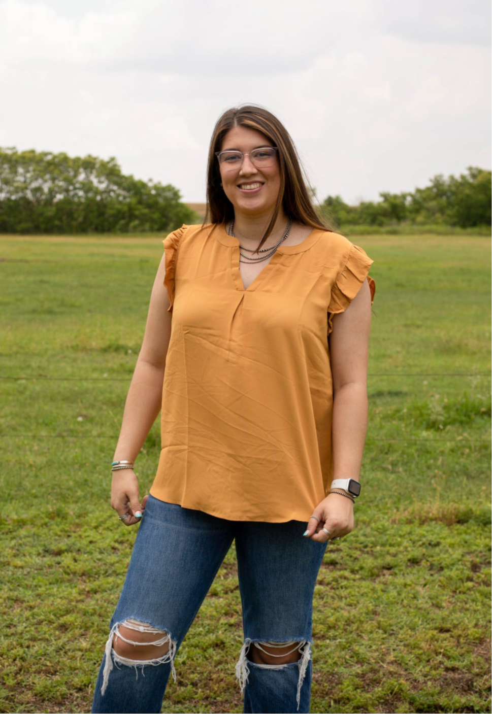 Golden Mustard - Ruffled Sleeve High Low Top