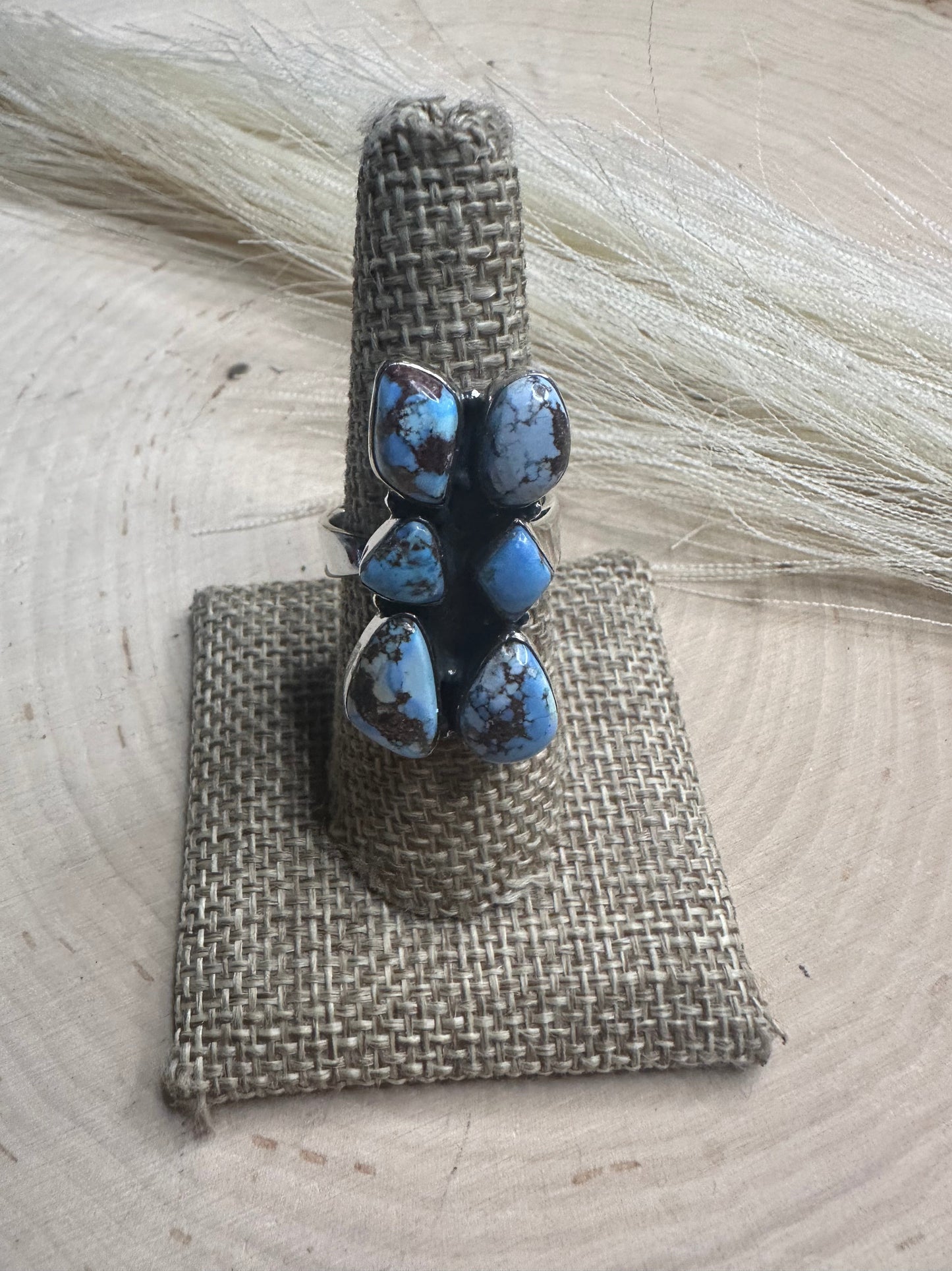 Beautiful Handmade Golden Hills Turquoise And Sterling Silver Adjustable 6 Stone Ring