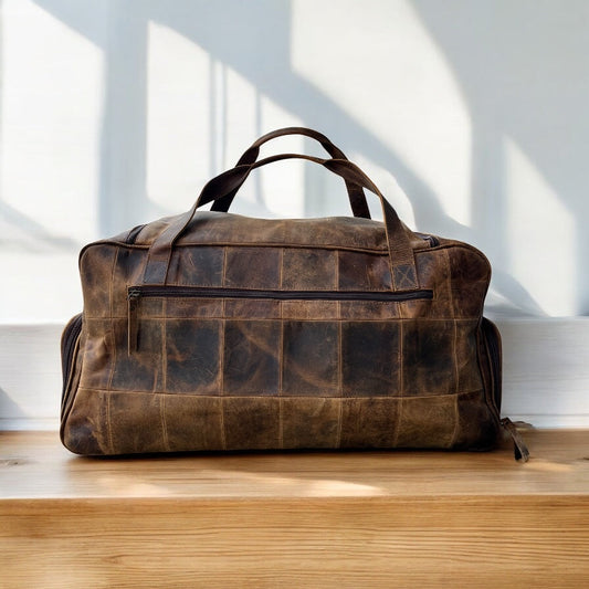 Rustic leather duffle bag