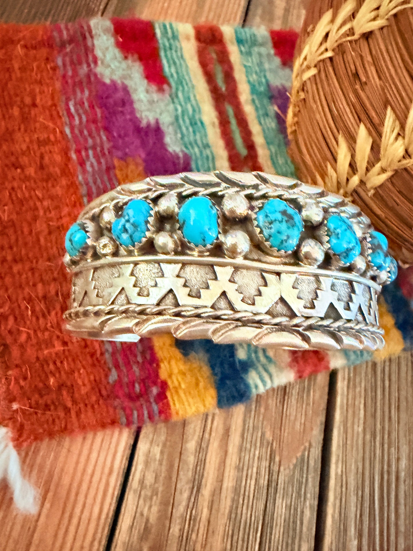 Handcrafted Kingman Turquoise & Sterling Silver Cuff Bracelet