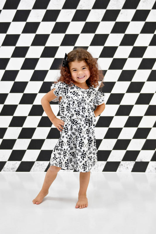 Racing Flag Milk Silk Flutter Dress