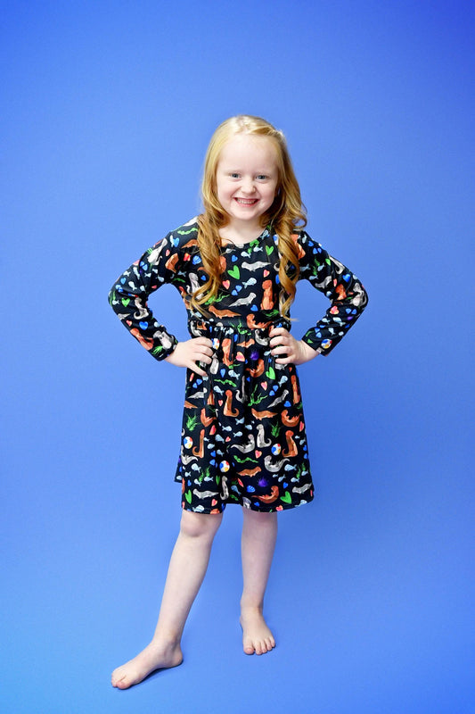 Otter Have Fun Long Sleeve Milk Silk Dress