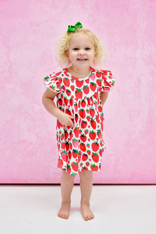 Strawberry Milk Silk Flutter Dress