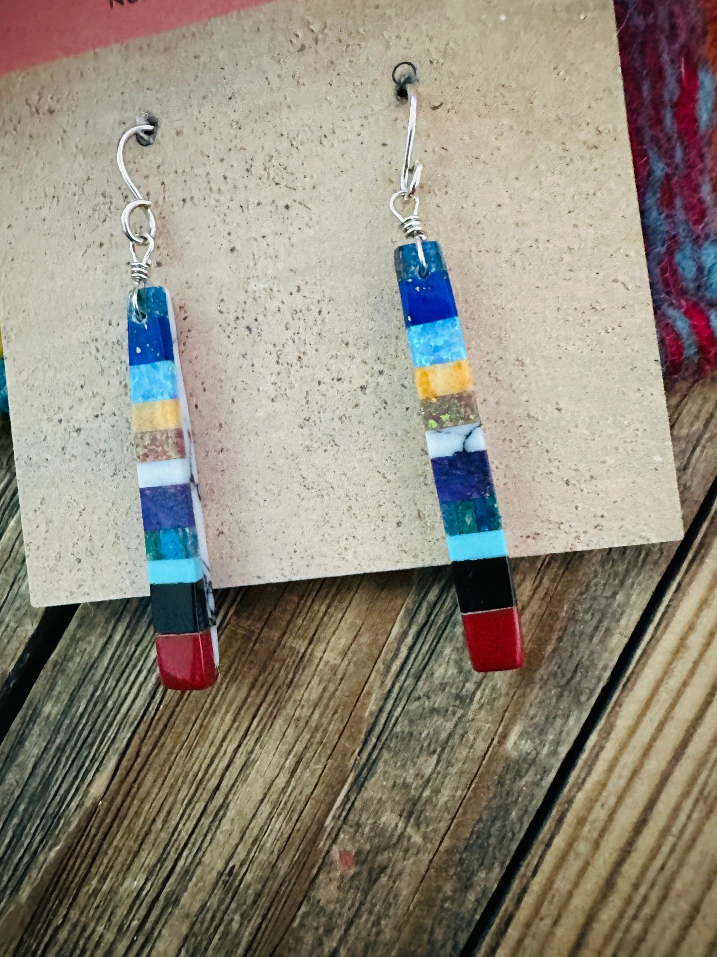 Handcrafted Multi Stone Inlay Slab Dangle Earrings