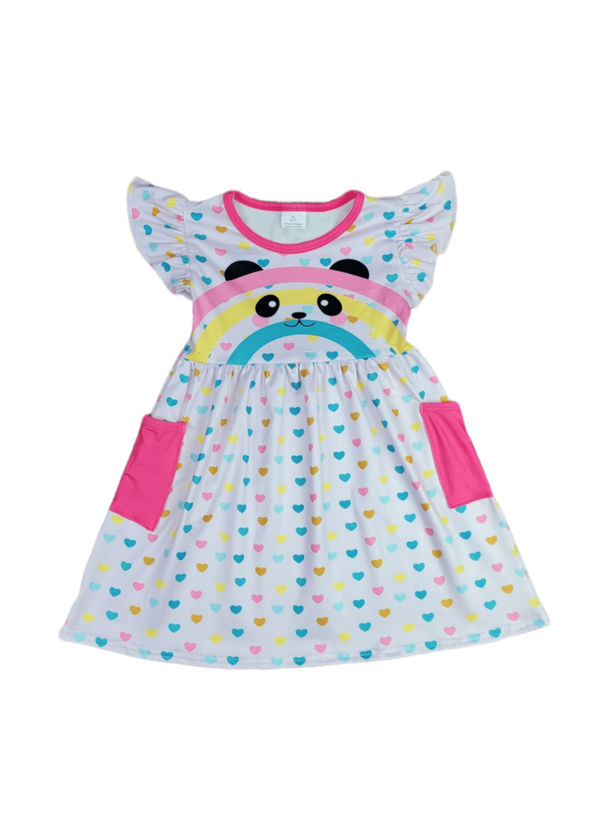 Panda Rainbow Long Flutter Milk Silk Dress With Pockets