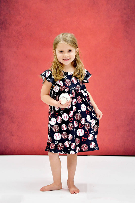 For The Love Of Baseball Milk Silk Flutter Dress