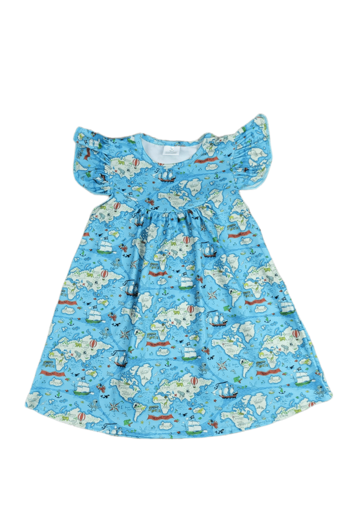 Map Milk Silk Flutter Dress