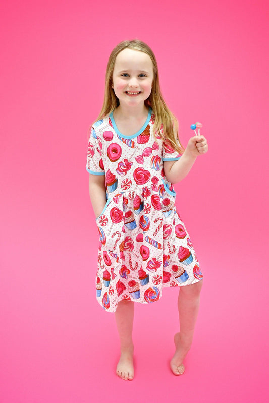 Candy Short Sleeve Pocket Milk Silk Dress