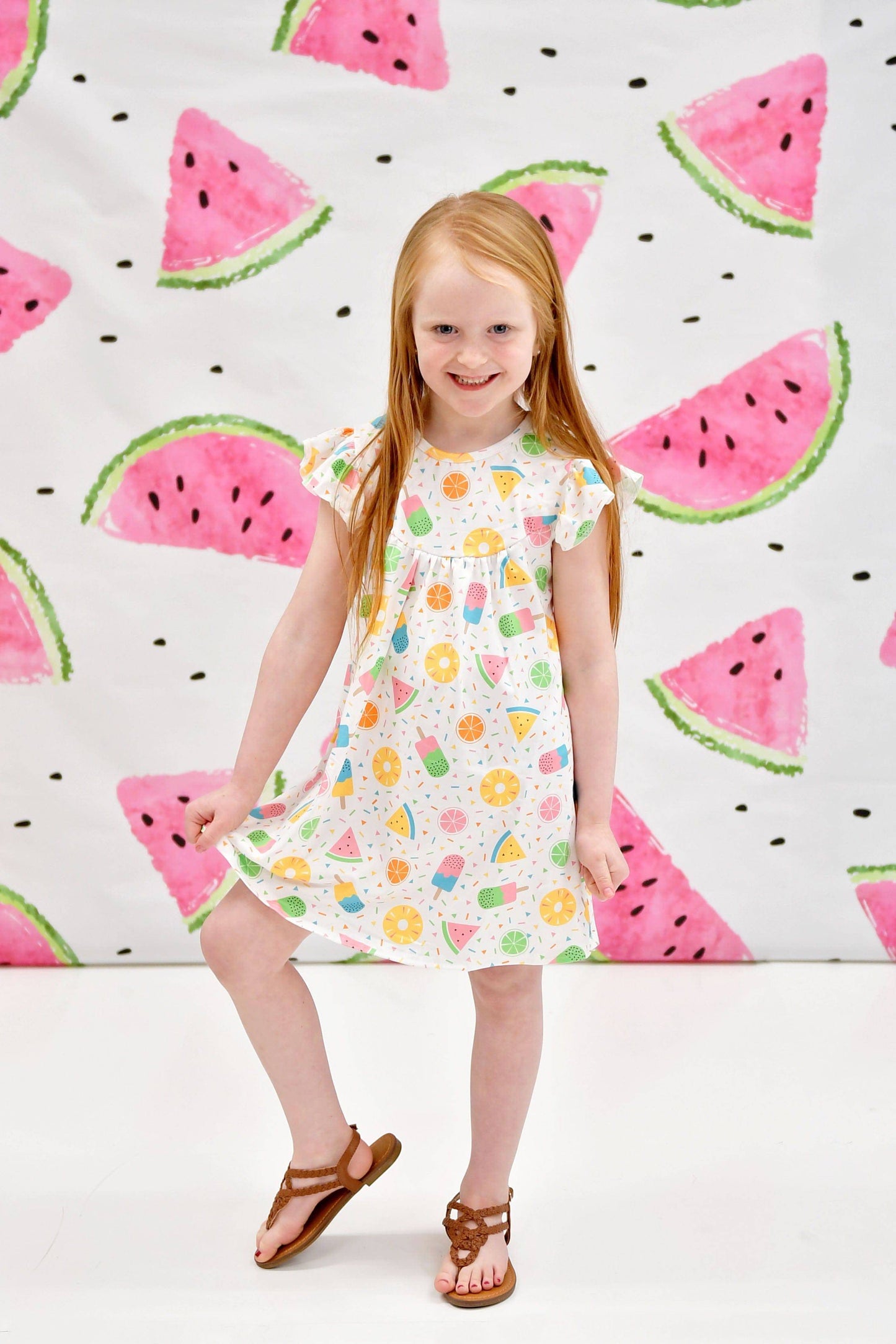 Fruit and Popsicles Milk Silk Flutter Dress