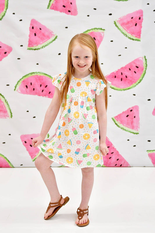 Fruit and Popsicles Milk Silk Flutter Dress
