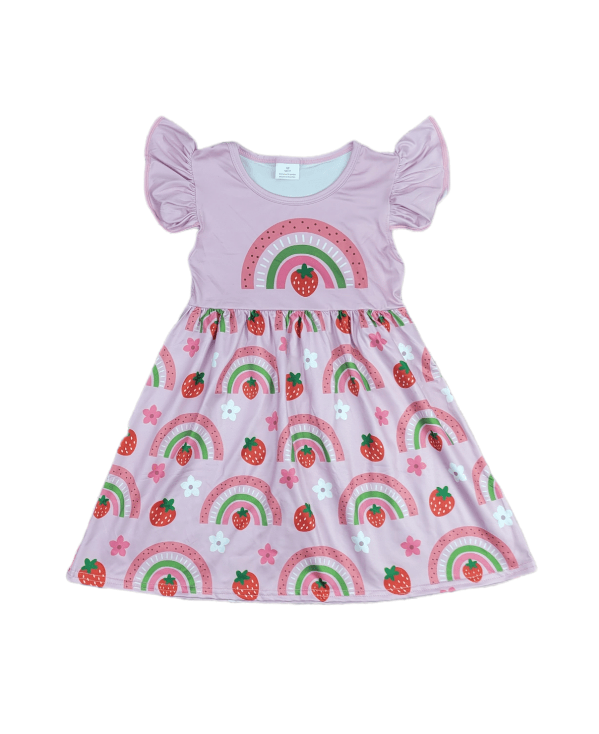 Strawberry Rainbow Long Flutter Milk Silk Dress