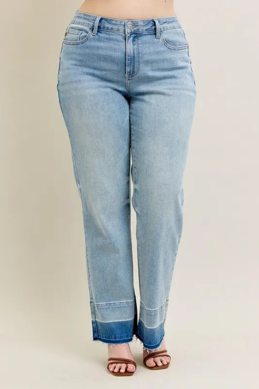 Judy Blue Plus Size Full Size Wide Leg Jeans with Released Hem
