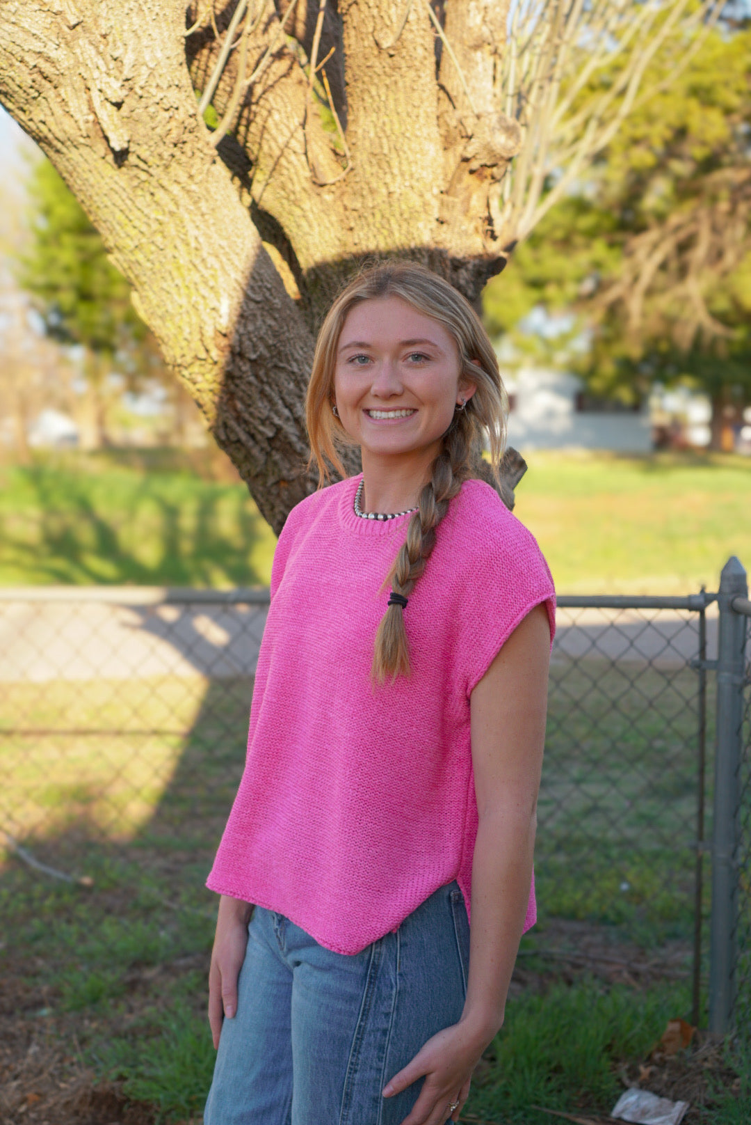 Candy Pink - Crew Neck Sweater Vest