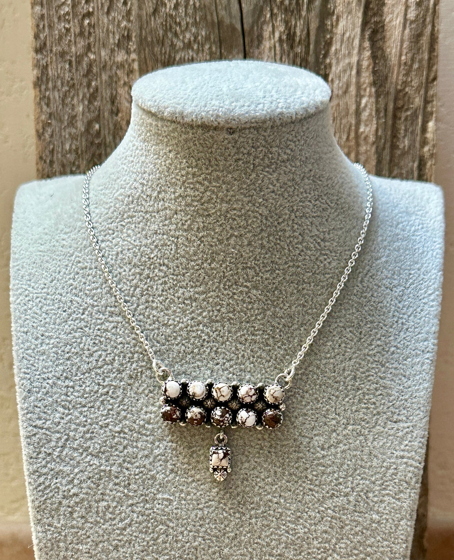 Handmade Sterling Silver & Wild Horse Tear Drop Dangle, Bar Necklace