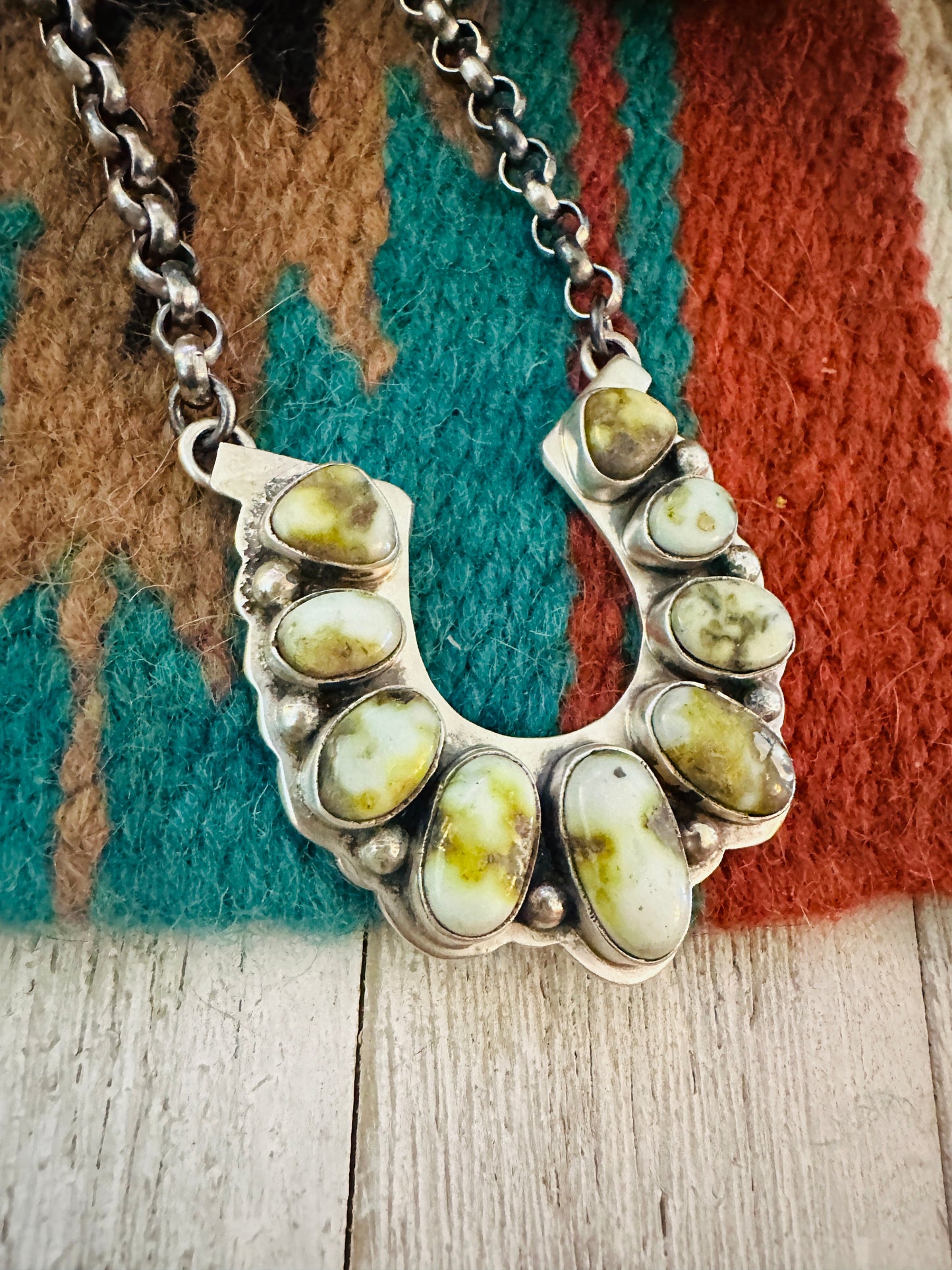 Handcrafted Beaded Sterling Silver & Palomino Turquoise Horseshoe Necklace