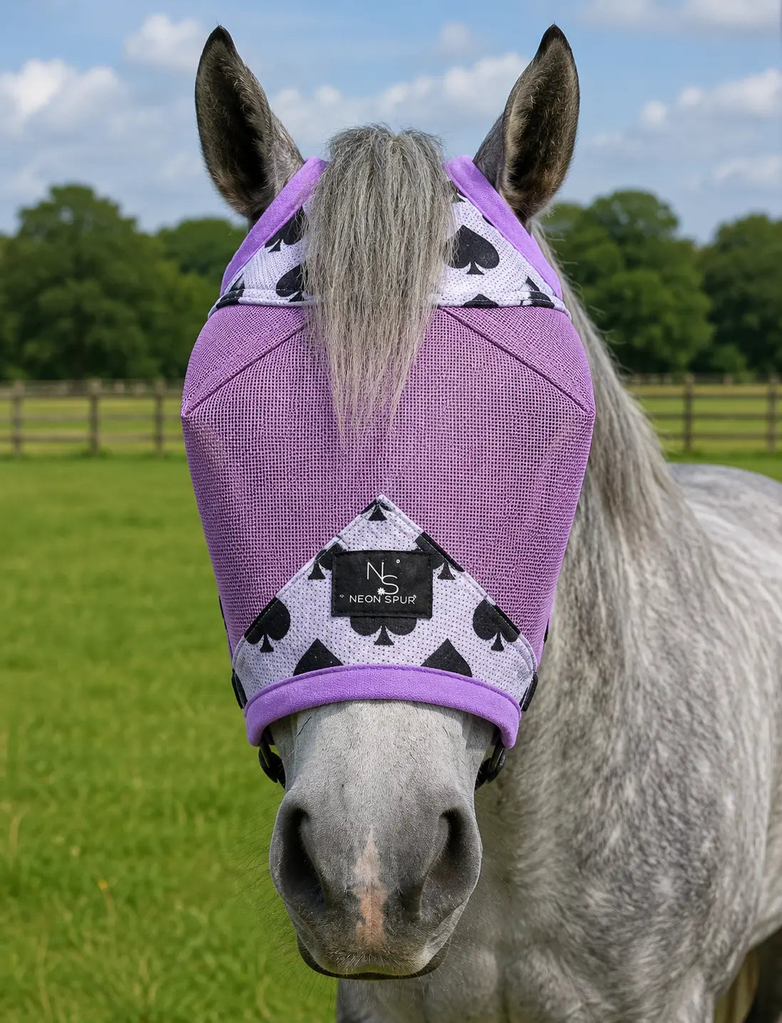 Smokin Spades Fly Mask - Lilac Mesh - Full Size