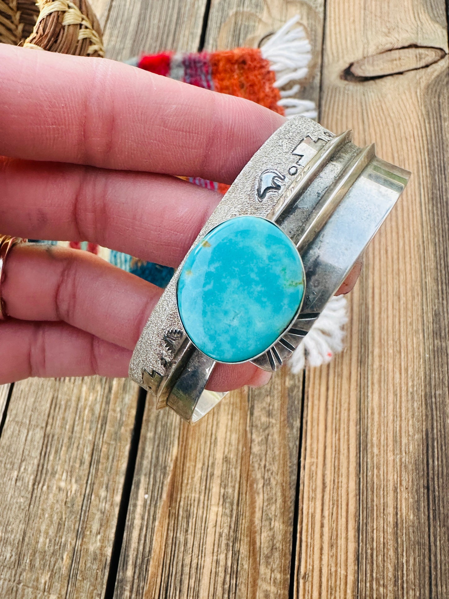 Handcrafted Old Pawn Sterling Silver & Turquoise Cuff Bracelet
