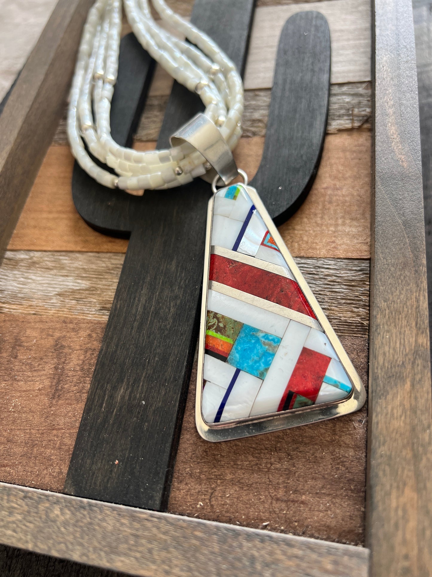 Daniel Coriz Mother Of Pearl Beaded Inlay Necklace