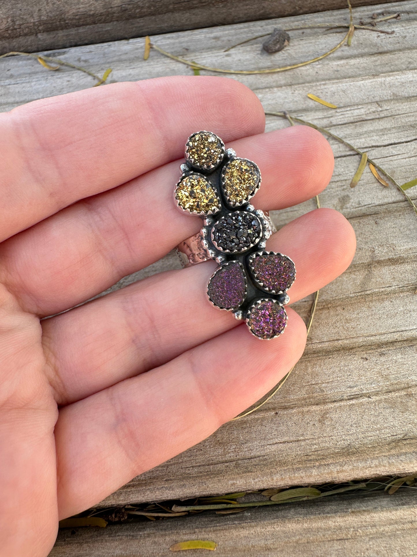 Beautiful Handmade Druzy And Sterling Silver Adjustable Ring