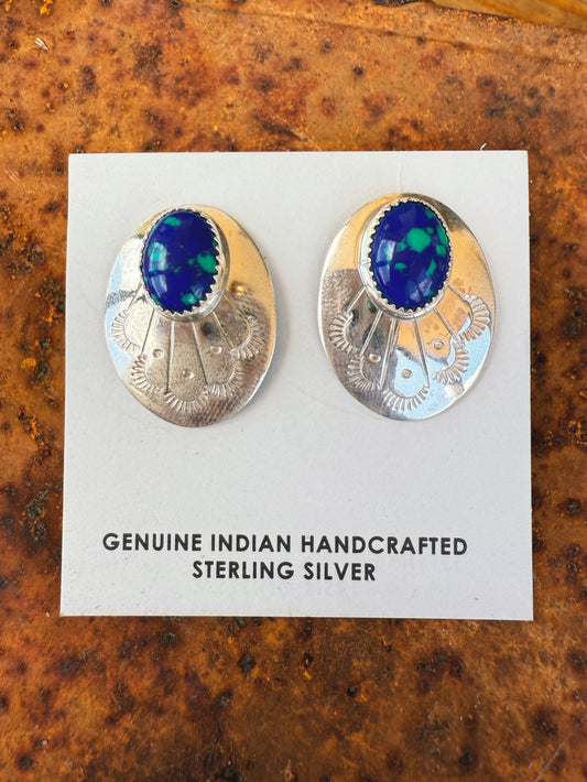 Blue Earthstone Concho Stud Earrings