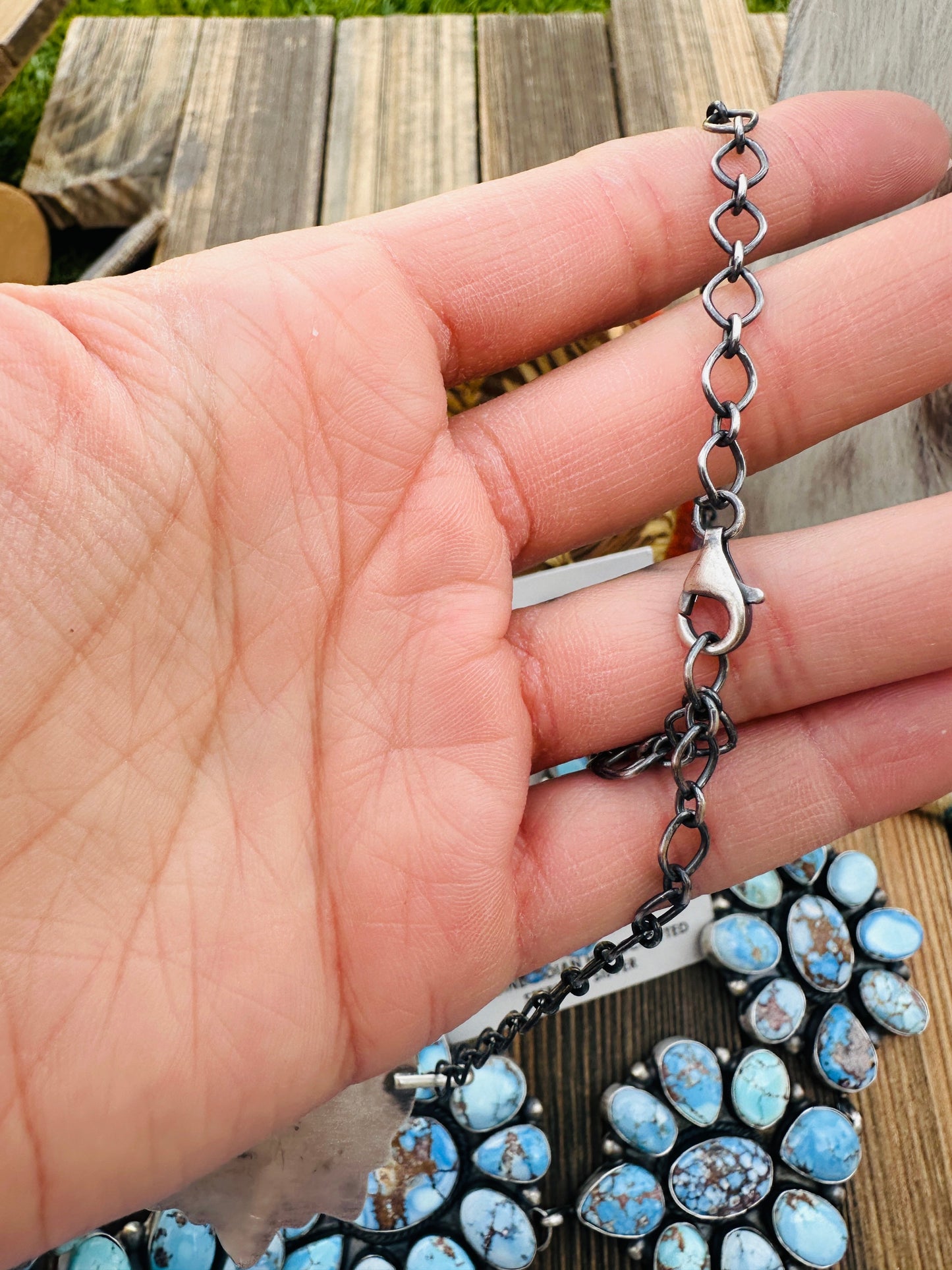 Handcrafted Golden Hills Turquoise & Sterling Silver Necklace and Earring Set by Hiram Largo