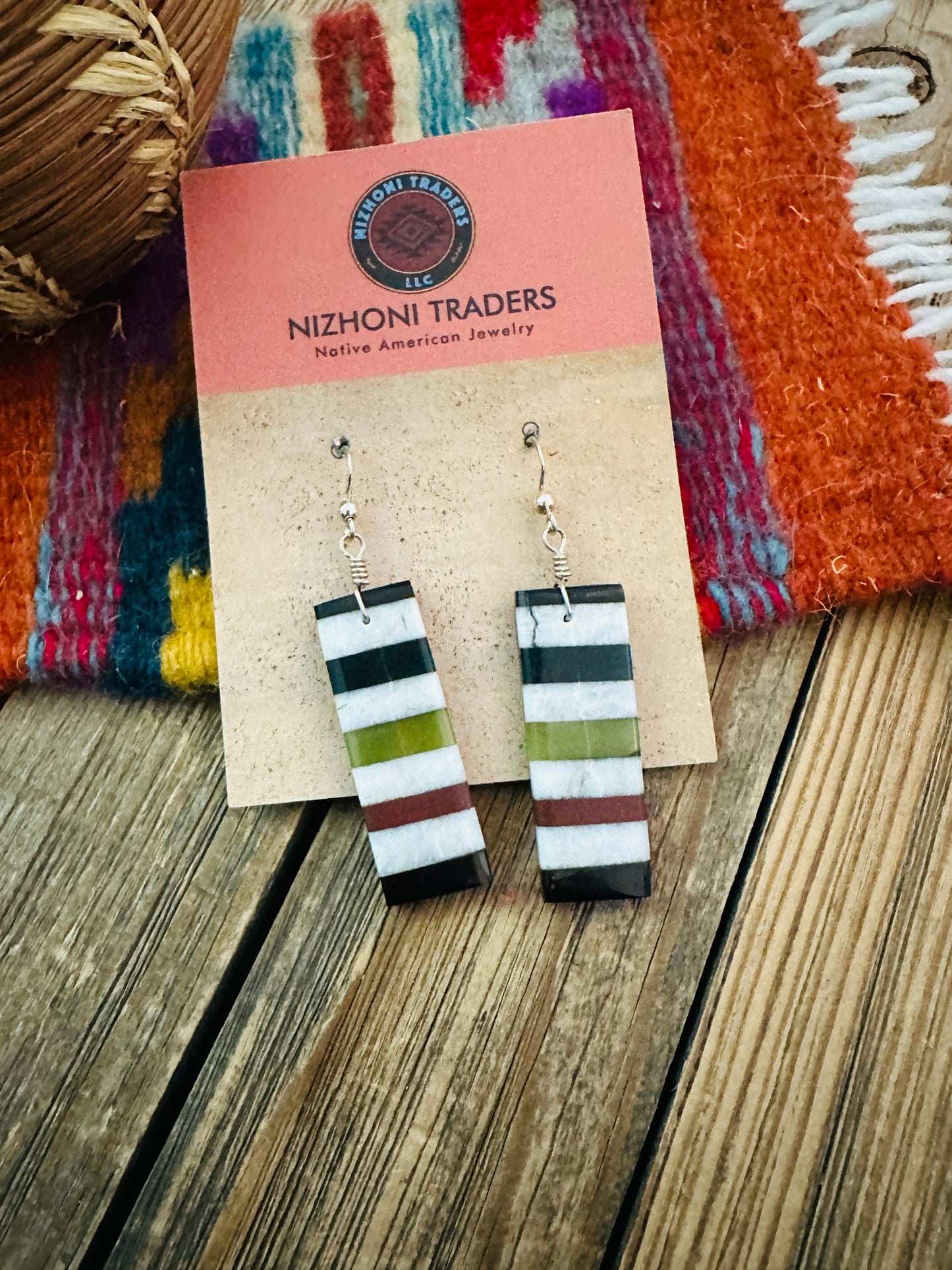 Handcrafted Multi Stone Inlay Slab Dangle Earrings