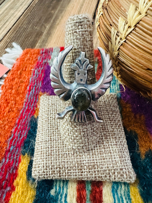 Handcrafted Labradorite and Sterling Silver Thunderbird Ring size 7.75 by Chimney Butte