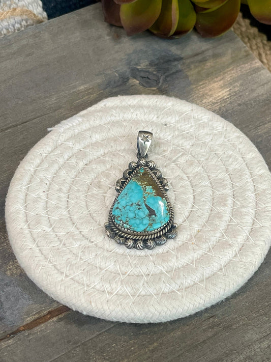 Beautiful Handmade Number 8 Turquoise & Sterling Silver Pendant