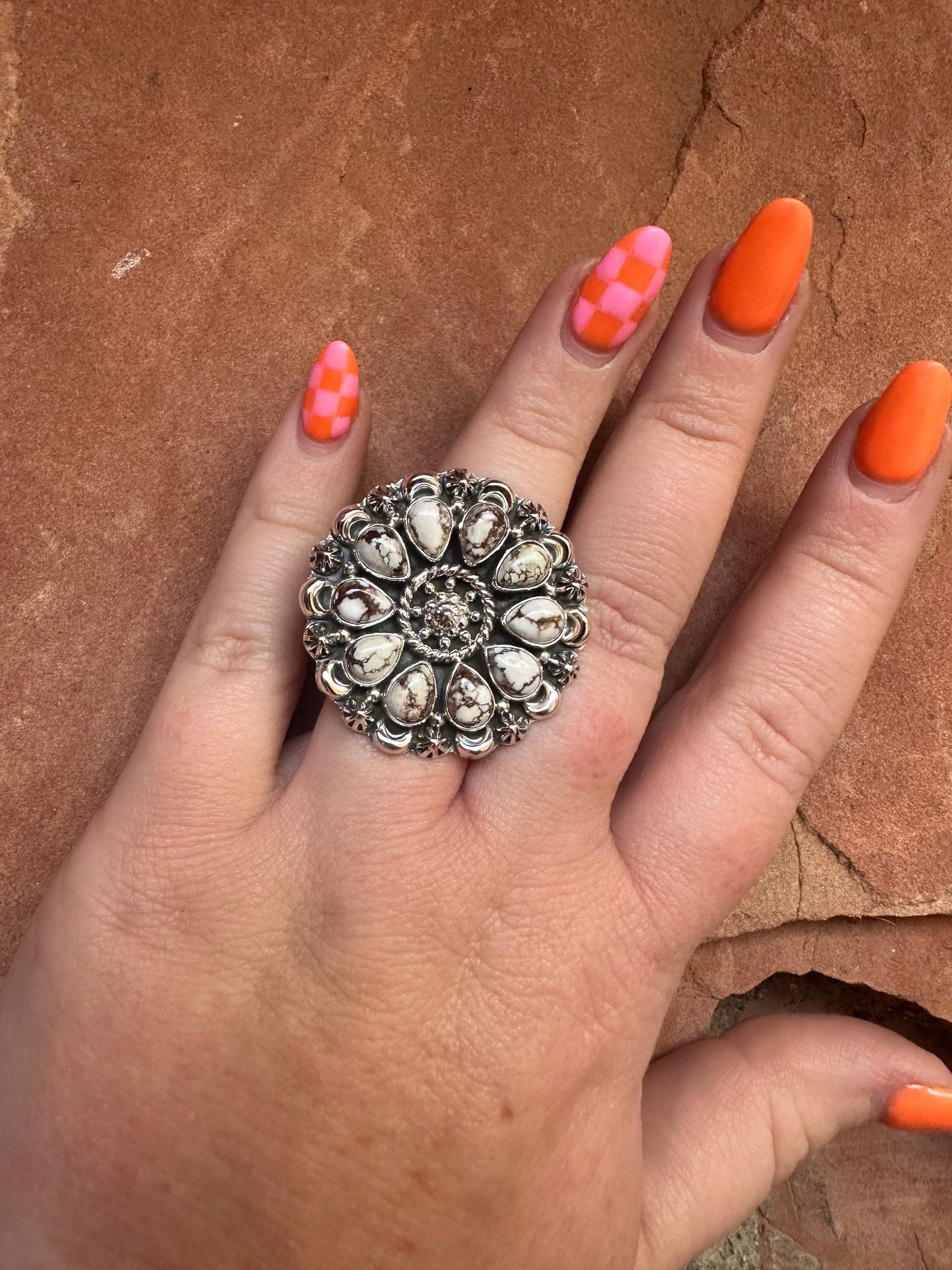Handmade Wild Horse & Sterling Silver Adjustable Ring Signed Nizhoni