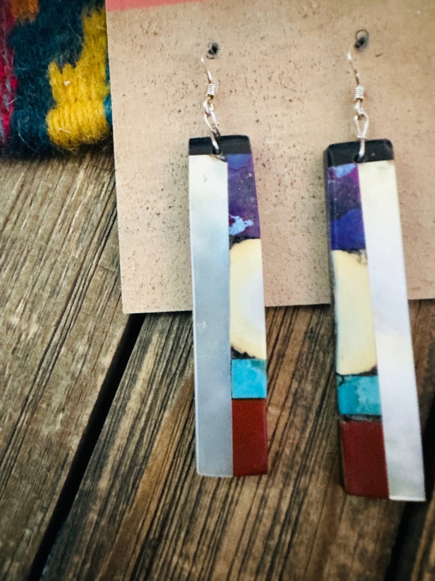Handcrafted Multi Stone Inlay Slab Dangle Earrings