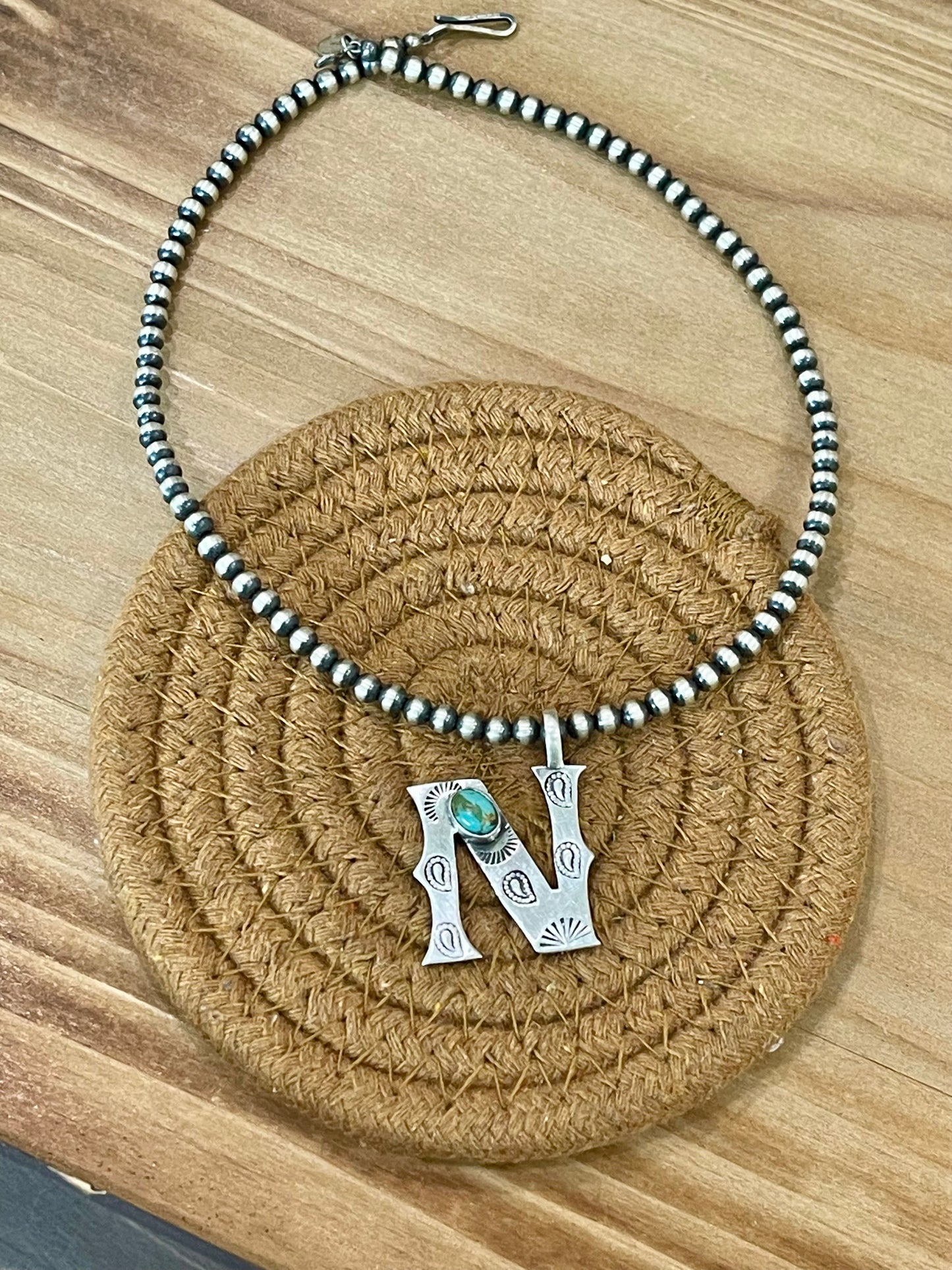 Handmade Sterling Silver and Turquoise Letter Pendant
