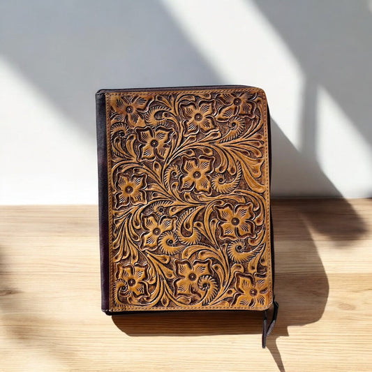 Floral hand tooled folder