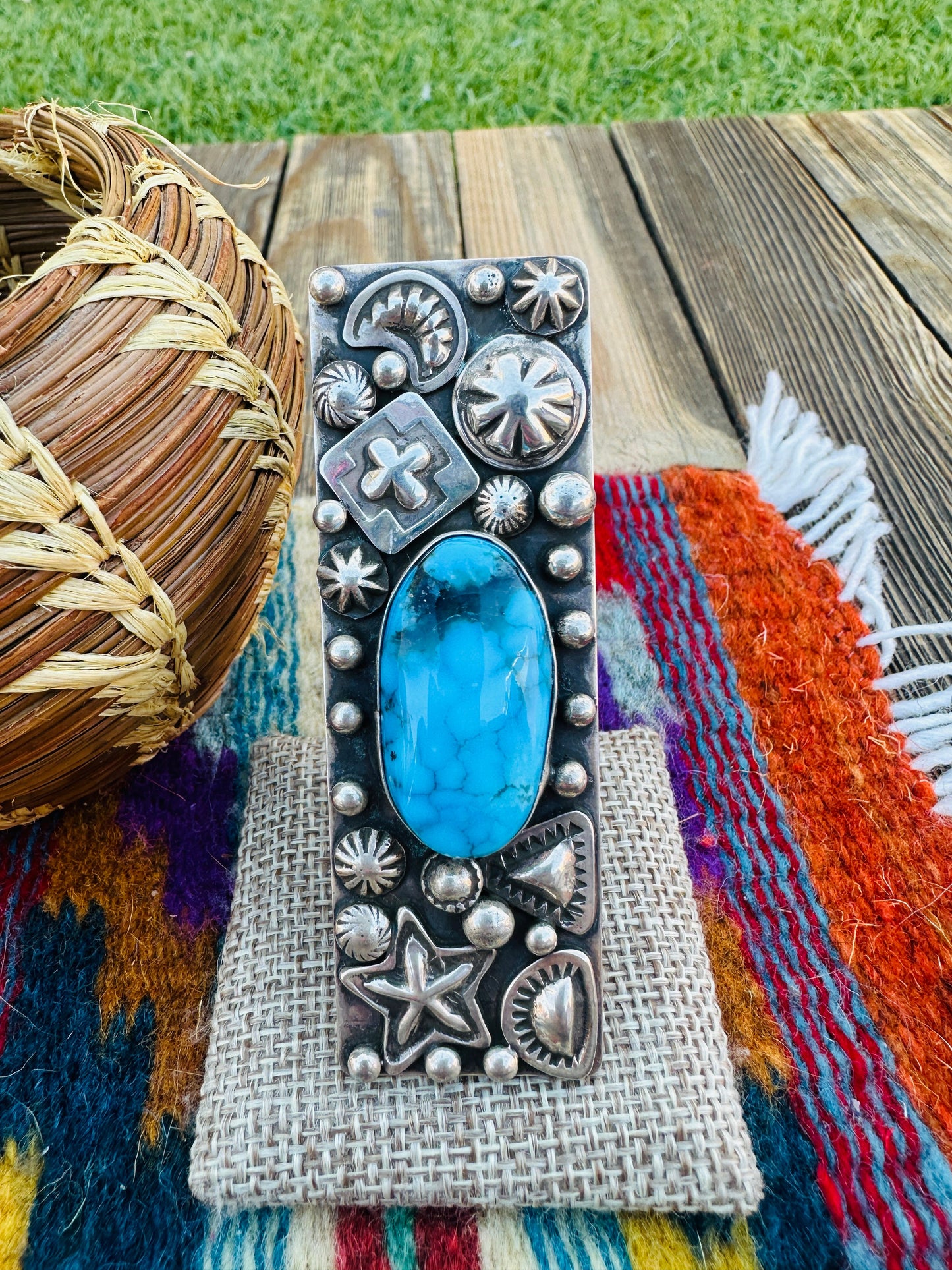 Handcrafted Turquoise & Sterling Silver Adjustable Ring by Dakota Willie