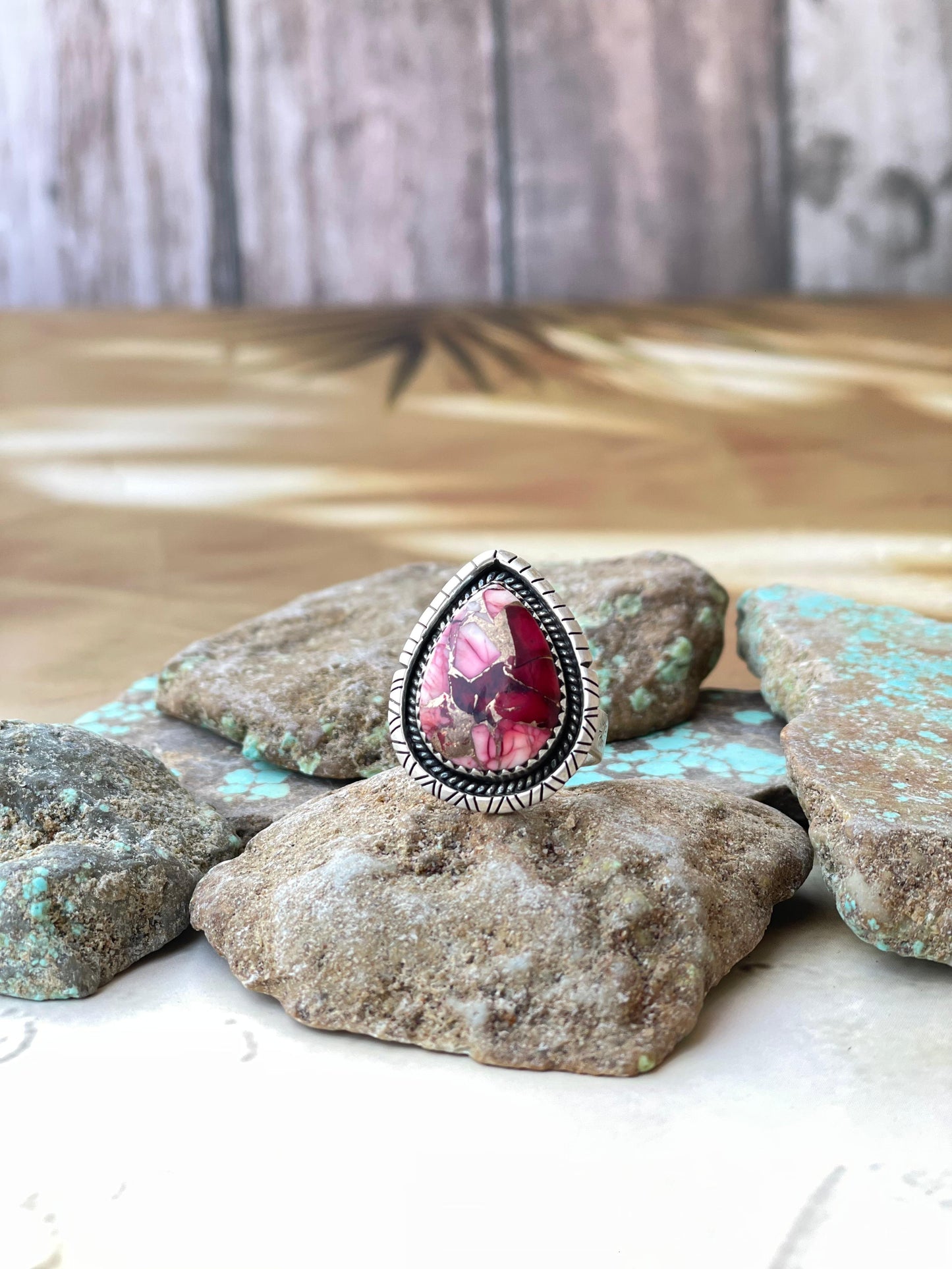 Beautiful Handmade Dahlia Rose And Sterling Silver Adjustable Teardrop Shape Ring